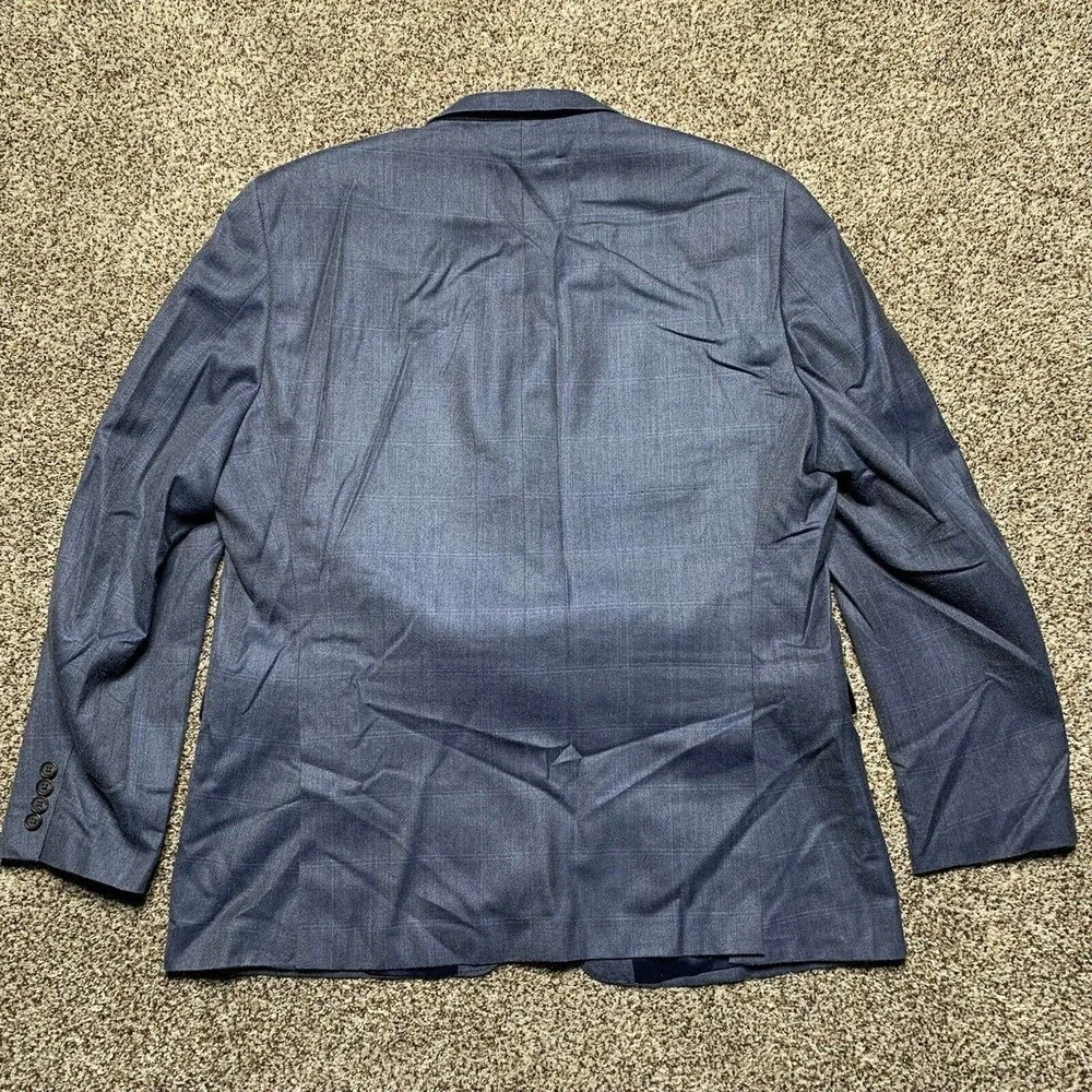 Ralph Lauren Silk Wool Blend Blazer Windowpane Mens Size 46R Blue Slim Fit EUC